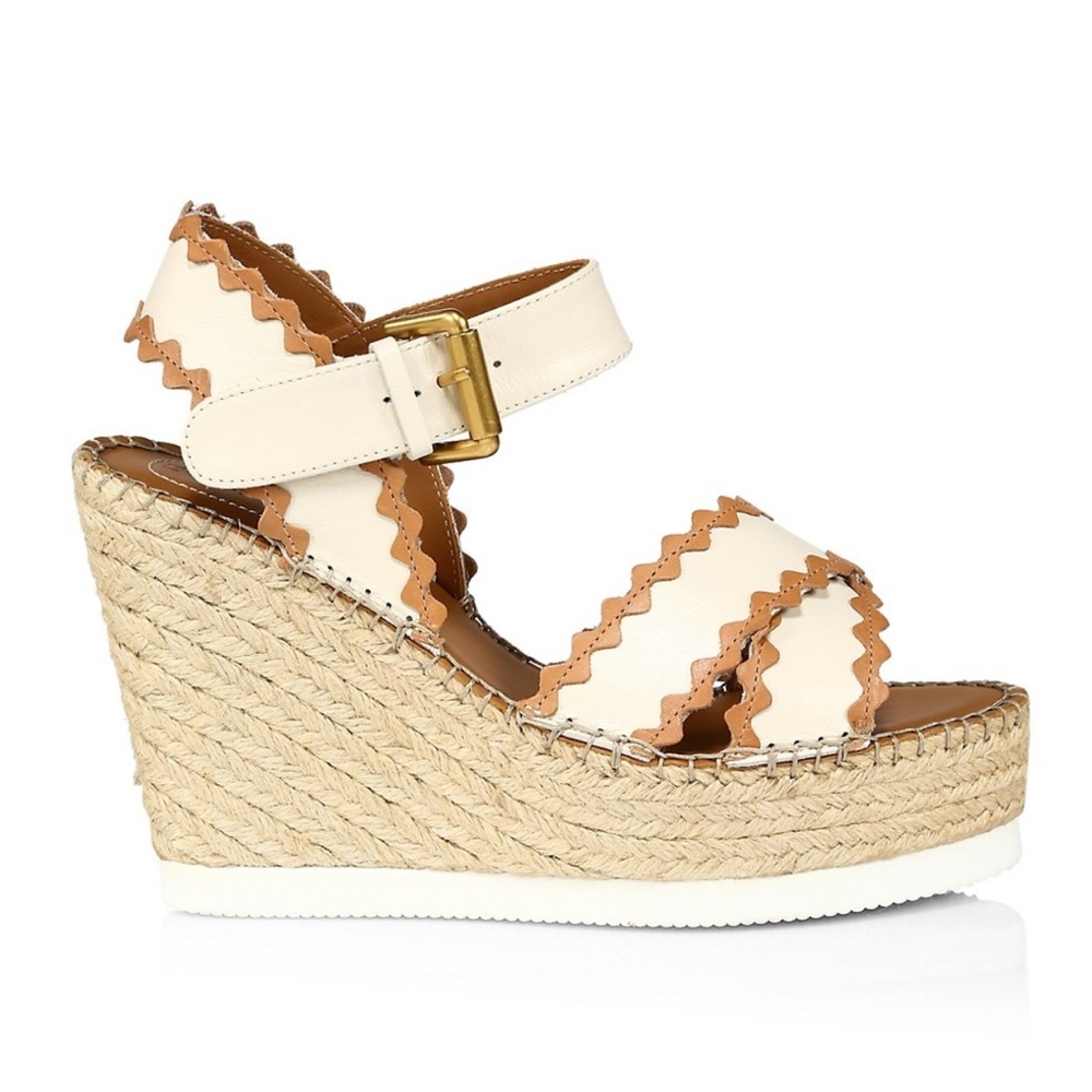 SEE BY CHLOÉ Glyn Leather Platform Espadrille Wedge Sandals NWT